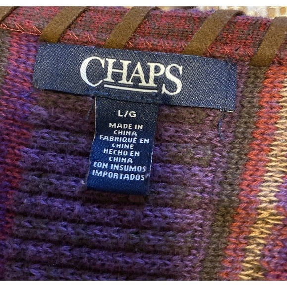 Chaps Women's Size L Tunic Sweater Southwestern Striped Faux Leather Trim Purple - Picture 5 of 12